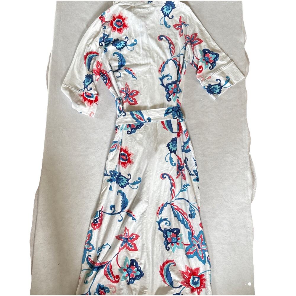 Chico’s Women’s Maxi Dress Paisley 3-4 Sleeve Tie Waist Cotton Beach Sz M / 12 - Picture 2 of 16